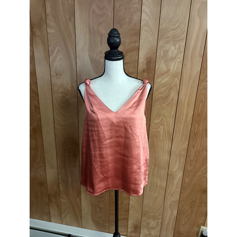 Skies Are Blue Womens Peach Satin V-Neck Knot Strap Cami Tank Top 43342 S